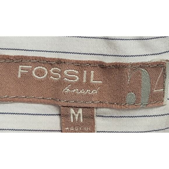 Fossil White Blue Striped Pointed Collar Button Up Shirt Medium Lightweight Soft - Picture 3 of 7